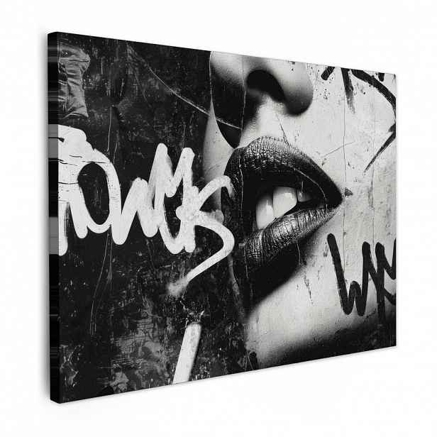 MuchoWow OBRAZ NA PLÁTNĚ Obličej - Ústa - Graffiti - Černá barva 40x30 cm