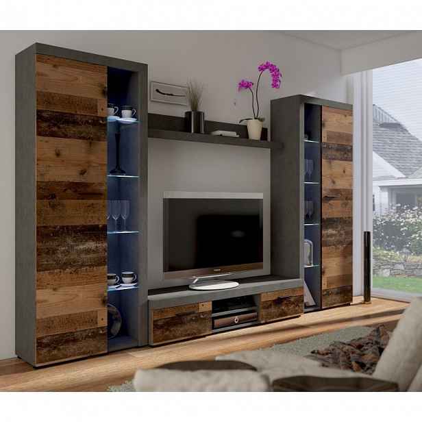 Obývací stěna s osvětlením PUMBA XL 1 - old style / matera