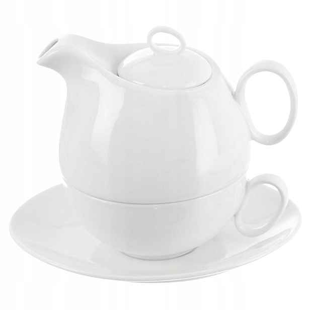 Porcelánový hrnek s šálkem na čaj, bílý, Mona 3 ks