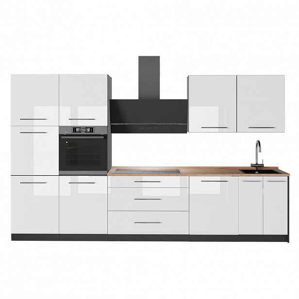 Vicco KUCHYŇSKÝ KOUT Fame-Line, Bílá vysoký lesk/Antracit, 340 cm, PD Dub