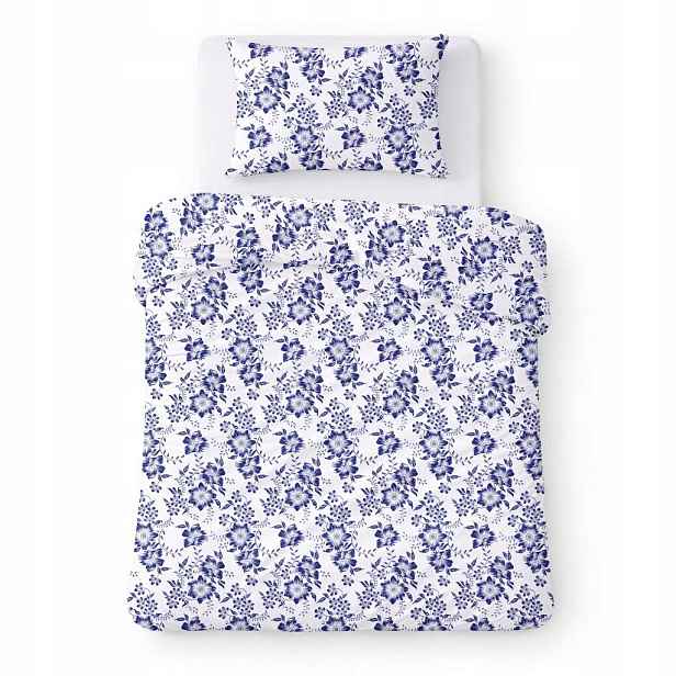 Povlečení bavlněné 140x200 bílé s modrými květy, klasické Cotton Home