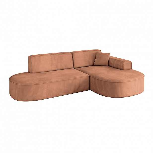 ALTDECOR ROHOVÁ SEDACÍ SOUPRAVA s otomanem vpravo MARI-L1 – 243 x 171 x 79 cm, oranžový velur