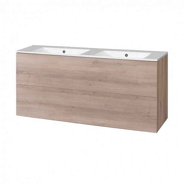 Mereo Aira - Skříňka s dvojumyvadlem 121x55x47 cm, 2 zásuvky, dub CN723