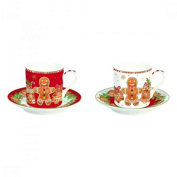 Sada 2 šálků s podšálky, porcelán, 100 ml, "Fancy Gingerbread" - Easy