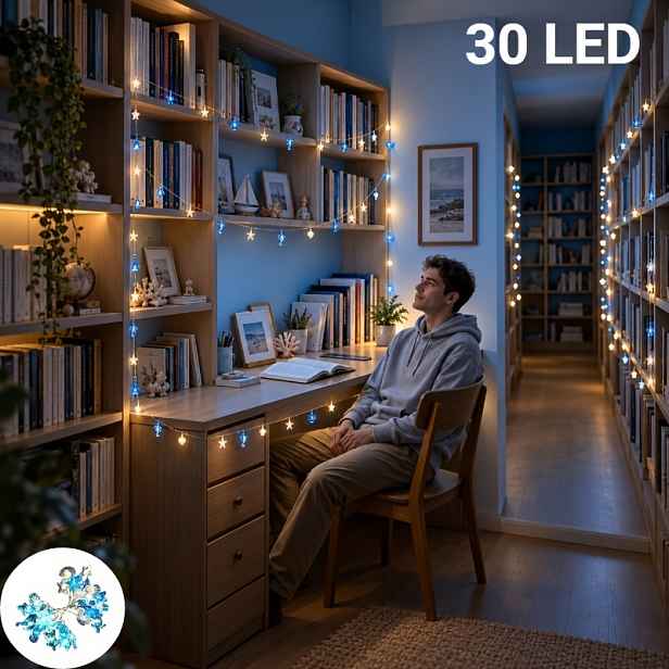 TEMU 30 LED výklenkové léčivé světelné řetězy s mořskou tematikou, bateriové světelné řetězy s mušlemi, hvězdicemi, mořskými koníky a mořskými