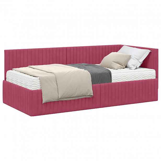 vidaXL Rohový rám postele s matrací 2 ks Víno Červené 90 x 190 cm