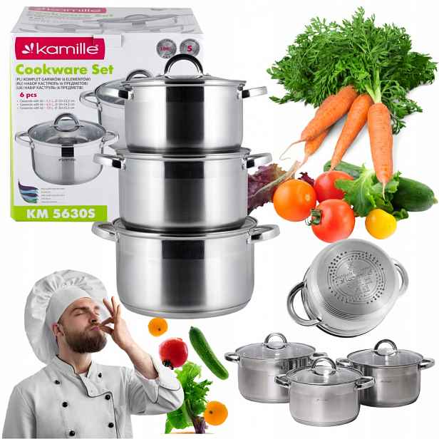 Hrnce Komplet Hrnců Kamille ocelové Plyn/indukce 4,5 l. 6,5 l. 7,8 l
