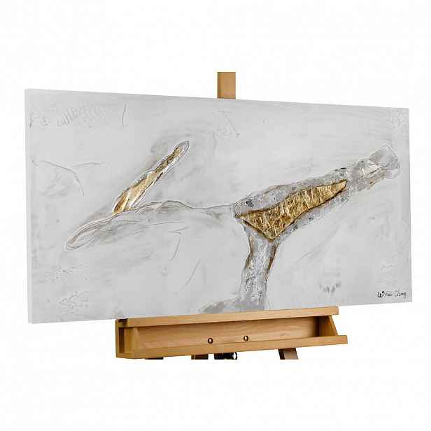 KUNSTLOFT RUČNĚ MALOVANÝ AKRYLOVÝ OBRAZ BÍLÝ/ZLATÝ, 100/50 CM