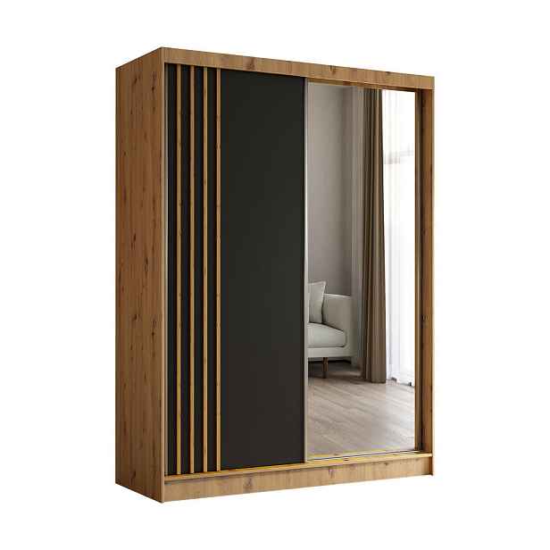MASSENO ŠATNÍ SKŘÍŇ S POSUVNÝMI DVEŘMI NELVIA, 160/216/61 cm 2dveřová se zrcadlem, dub Artisan