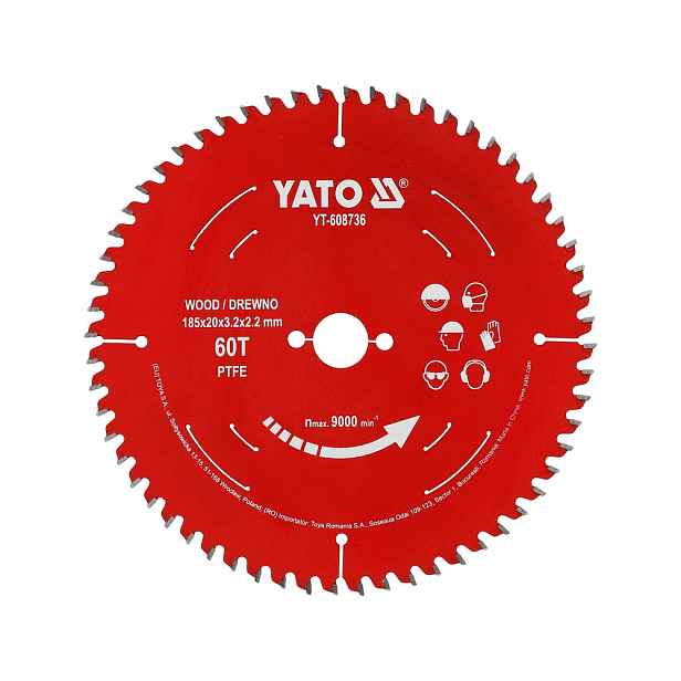Yato Kotouč Na Řezání Dřeva Tct 185 mm/20 mm Karbid Wolframu YT-608736