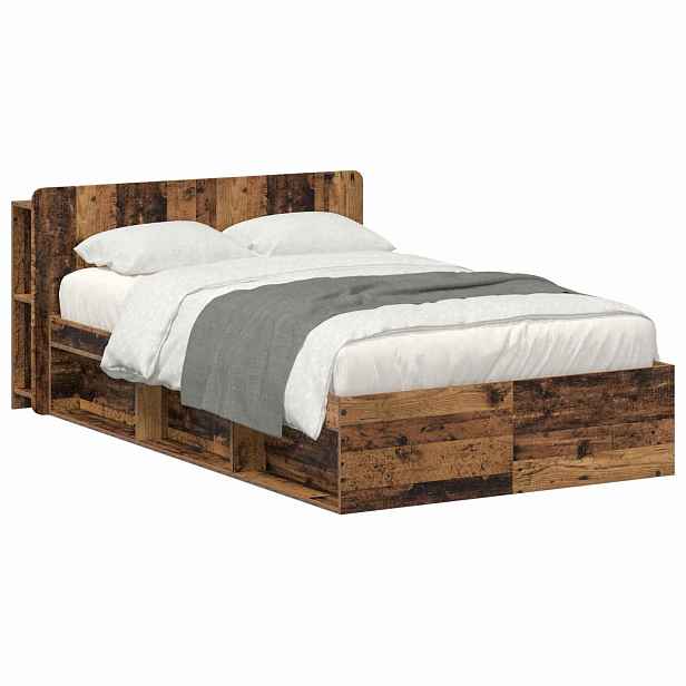vidaXL Rám postele s úložným prostorem s čelo Staré dřevo 120 x 190 cm