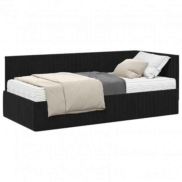 vidaXL Rohový rám postele s matrací 2 ks Černá 90 x 190 cm samet