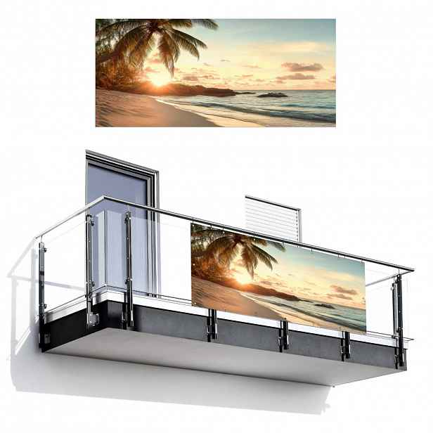 MuchoWow BALKONOVÁ ZÁSTĚNA Pláž - palmy - oceán - západ slunce 200x90 cm