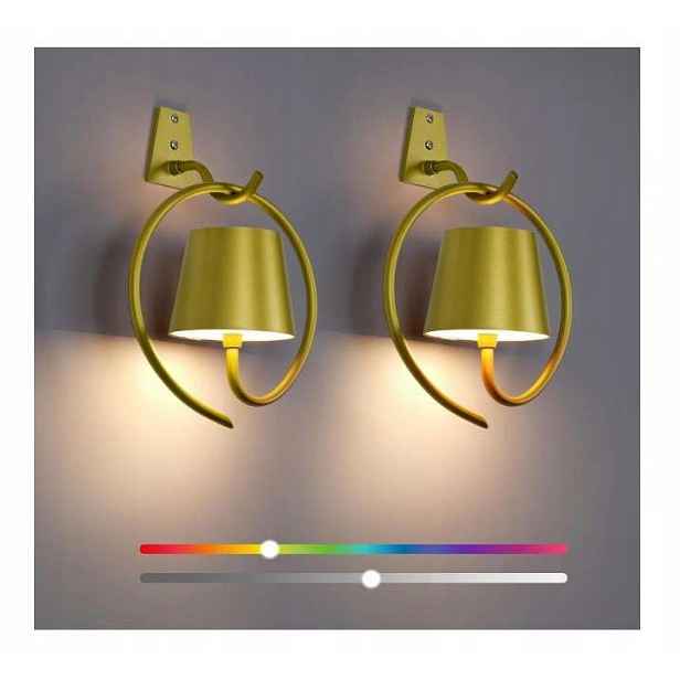 Nástěnná Led lampa Rgb přenosná, akumulátorová, šampaňská, zlatá, 2ks