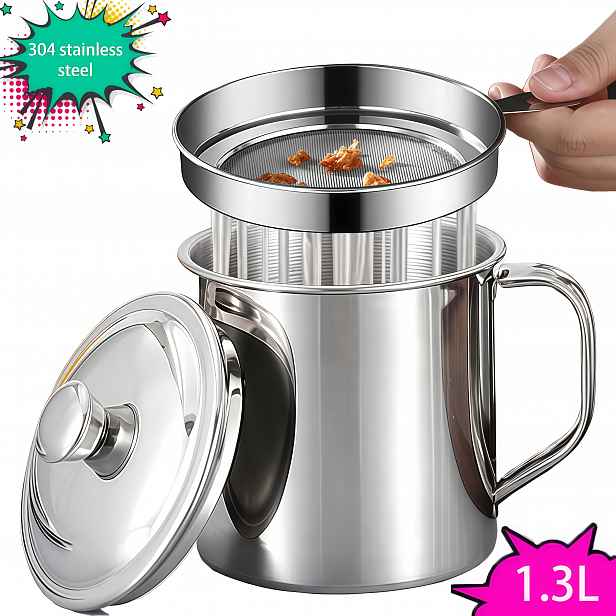 TEMU 1 sada nerezového olejového filtru 304, včetně olejového filtru, filtru a víka, přenosný kontejner na skladování oleje pro potravinářské účely,