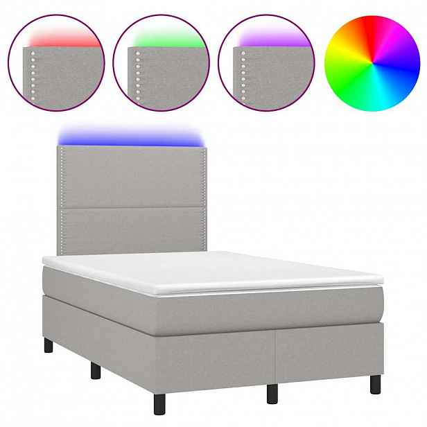 vidaXL Box spring postel s matrací a LED světle šedá 120x190 cm textil