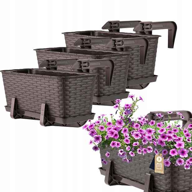 3x Balkonový Truhlík Květináč 40 cm Držáky