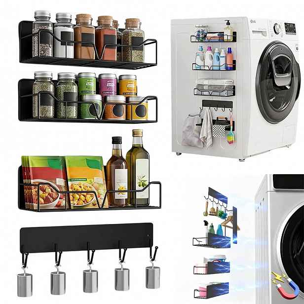 Magnetický organizér na koření bez vrtání, černý, kovový set