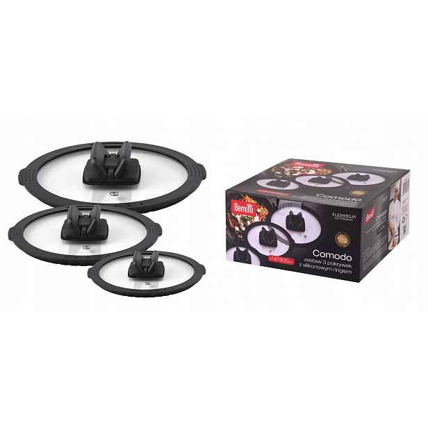 Sada 3 Silikonových Skleněných Pokliček Berretti Comodo 16/18/20 CM
