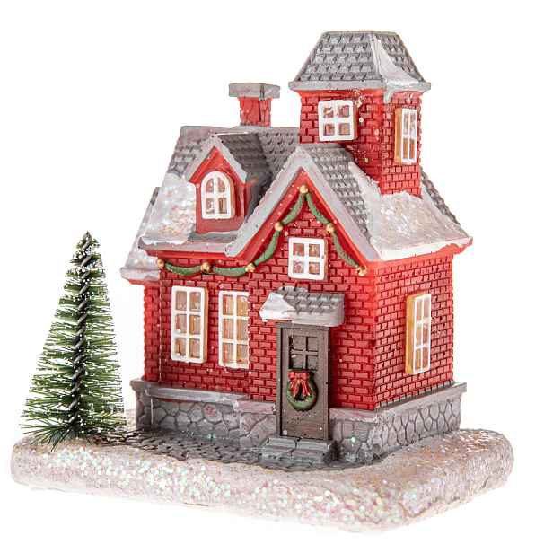 Vánoční dekorace Červený domek s LED světlem, 8 x 11,5 cm