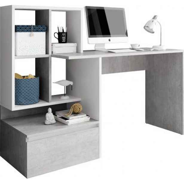 PC stůl NEREO, beton/bílý mat