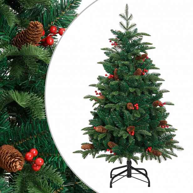 vidaXL Umělý sklápěcí vánoční stromek s šiškami a bobulemi 150 cm