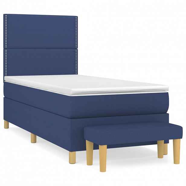 vidaXL Box spring postel s matrací modrá 100 x 200 cm textil