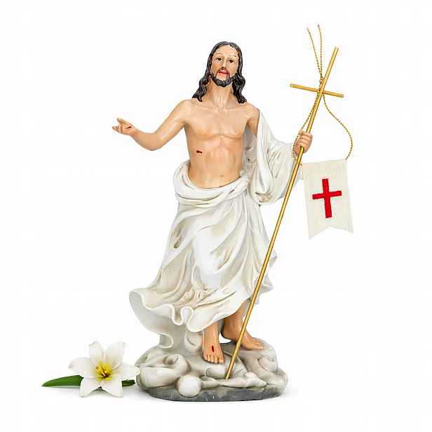 Figurka Ježíše Figurka vzkříšeného Ježíše s praporkem 20 cm Velikonoce