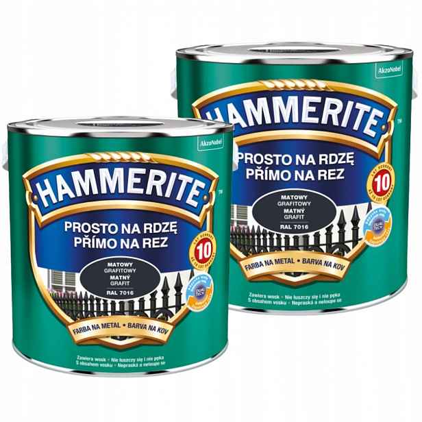 Hammerite Barva Na Kov 5L Přímo Na Rez Matná Grafitová Sada 2x2,5L
