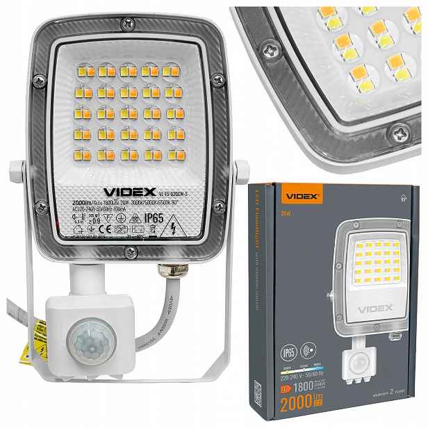 Led Reflektor S Pohybovým Senzorem VIDEX-FLOOD-LED-F5-PIR-20W-CCT