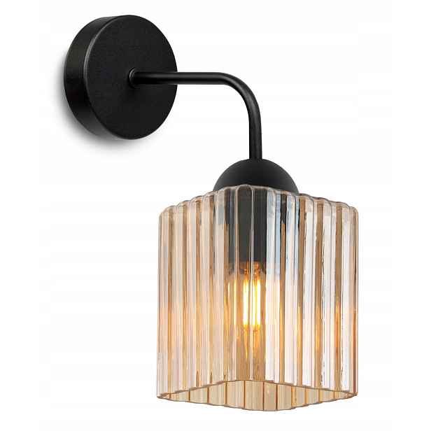 Nástěnná Lampa Černá Medová Skleněná Moderní Glamour Rýhovaná