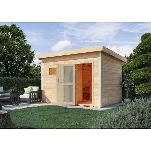 Velká venkovní finská sauna s předsíní 393 x 231 cm