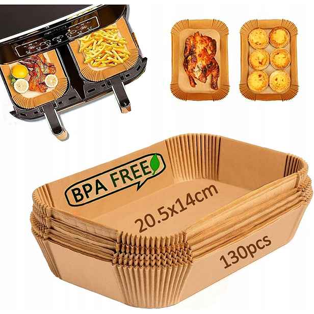 130x sada papírových vložků Organizér Air Fryer pro pečení bez tuku