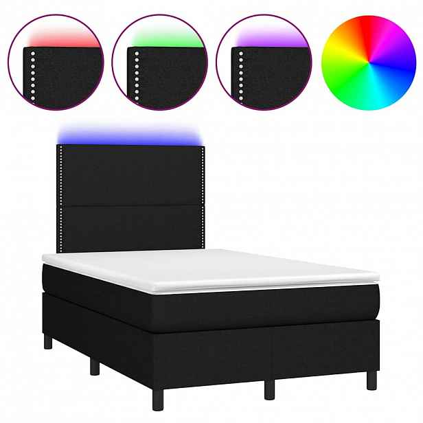 vidaXL Box spring postel s matrací a LED černá 120x190 cm textil