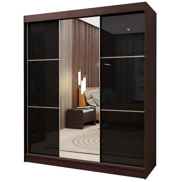 MASSENO ŠATNÍ SKŘÍŇ S POSUVNÝMI DVEŘMI VITALE, 180/216/61 cm 3dveřová se zrcadlem, dekor wenge