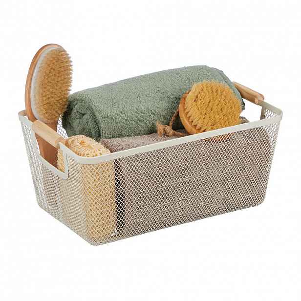 Relaxdays KOŠ Bílý drátěný ocel dřevěná madla 37 cm