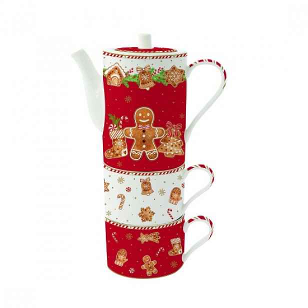 Sada konvice a 2 hrnků, porcelán, "Fancy Gingerbread" - Easy Life