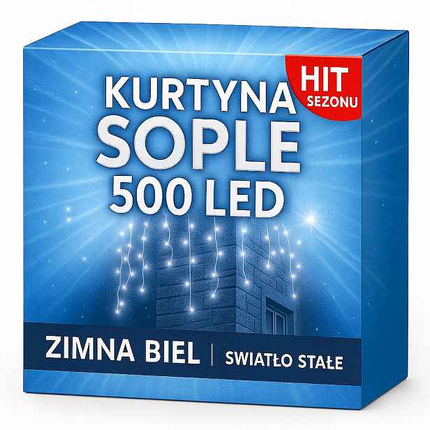Sople 500LED 21 m Záclona Venkovní Osvětlení IP44 Bílé Studené Stálé světlo