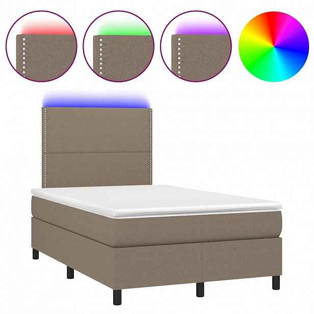 vidaXL Box spring postel s matrací a LED taupe 120x190 cm textil