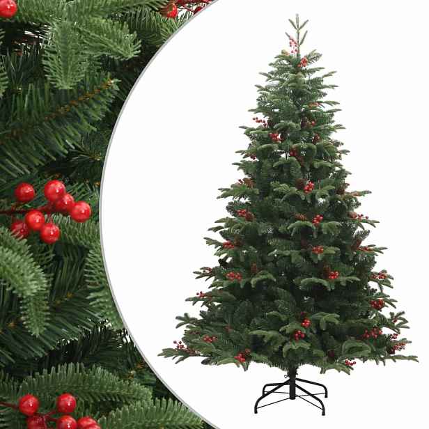 vidaXL Umělý sklápěcí vánoční stromek s šiškami a bobulemi 210 cm