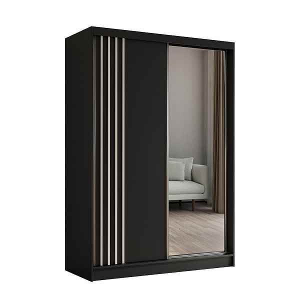 MASSENO ŠATNÍ SKŘÍŇ S POSUVNÝMI DVEŘMI NELVIA, 150/216/61 cm 2dveřová se zrcadlem, černá
