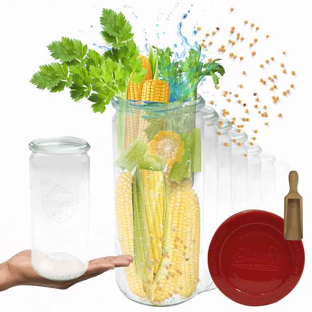 Sklenice Weck 1 l tekutiny Cylinder vzduchotěsné silikonové víko 12 Ks odměrka 1040 ml
