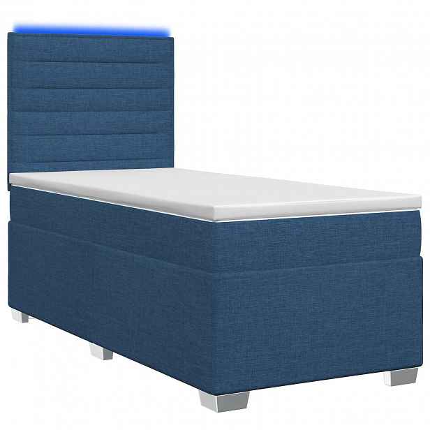 vidaXL Postel boxspring s matrací s LED pásky Modrá 80 x 200 cm Textil