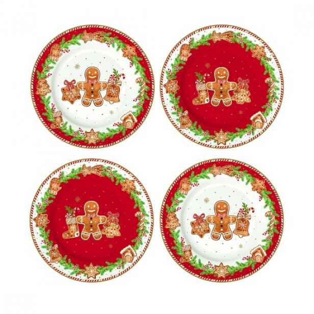 Sada 4 dezertních talířů, porcelán, 19 cm, "Fancy Gingerbread" - Easy