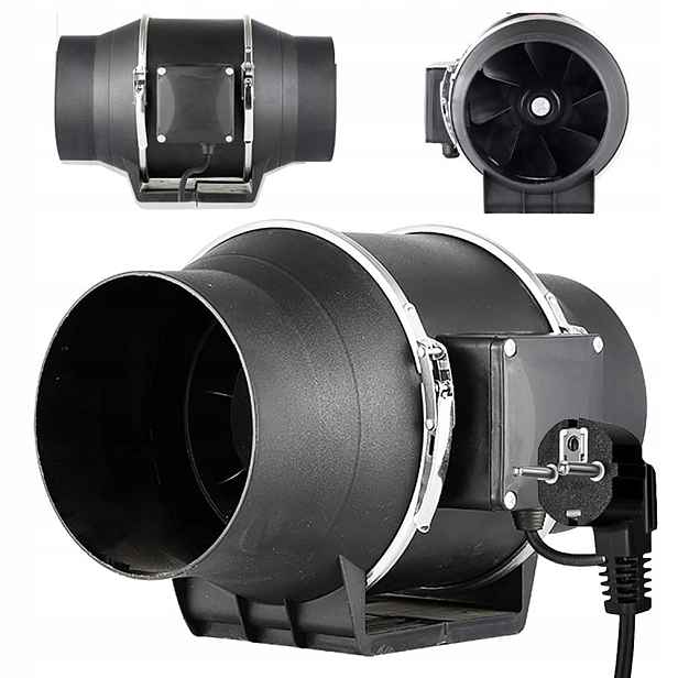 Domácí koupelnový kanálový ventilátor 80 W 150 mm 540 m3/h tichý černý