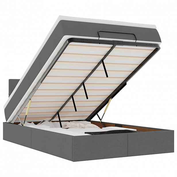 vidaXL Osmanská postel s matrací & LED tmavě šedá 120x190 cm látka