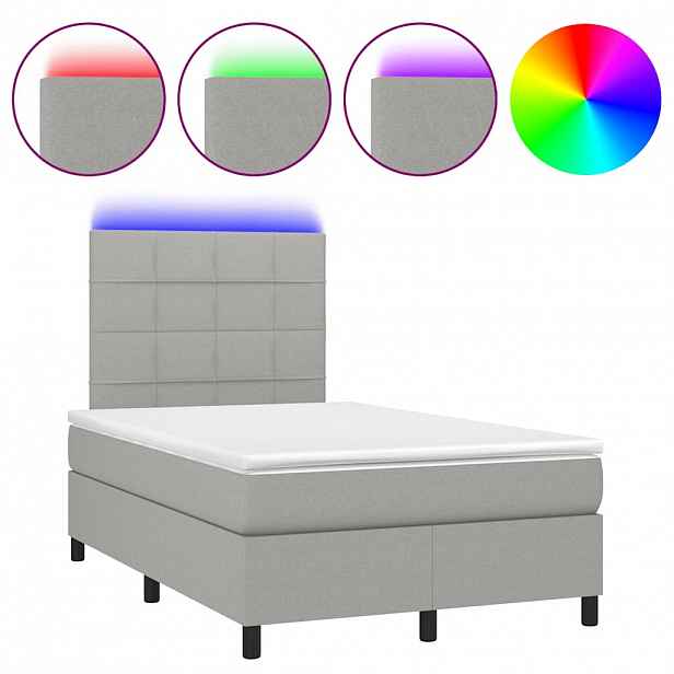 vidaXL Box spring postel s matrací a LED světle šedá 120x190 cm textil