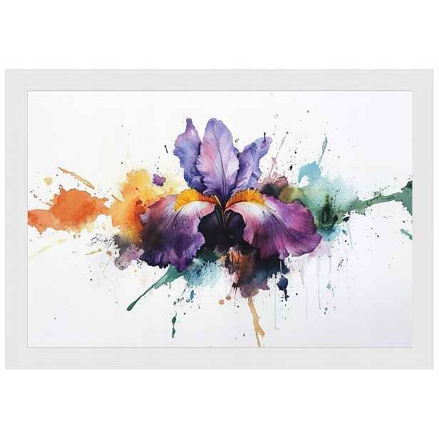 Plakát Rámeček Dřevo Akvarel Příroda Květ Fialový Irys Splash 60x40