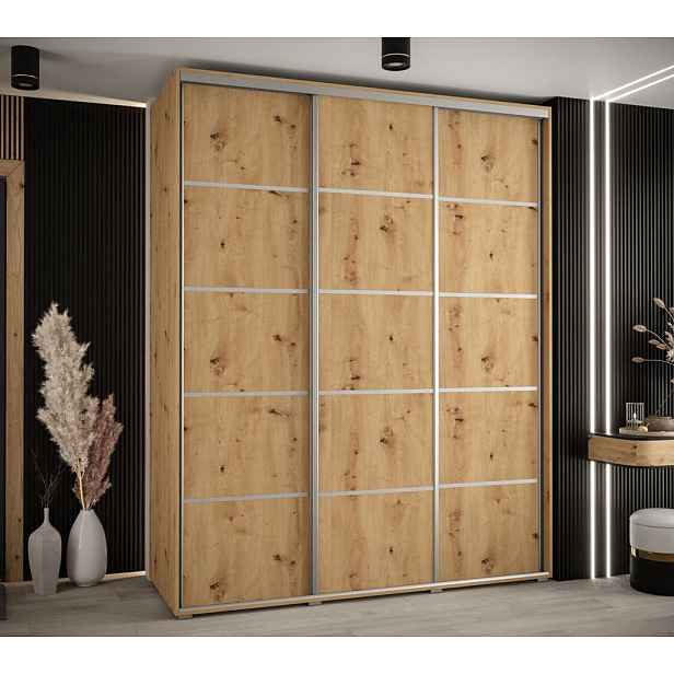 Šatní skříň ASIRI 4 - 190/60 cm, dub artisan / stříbrná