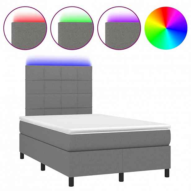 vidaXL Box spring postel s matrací a LED tmavě šedá 120x190 cm textil